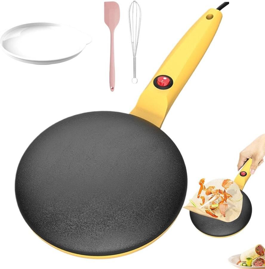 Pannenkoekenmaker Elektrisch Ontbijtmachine Automatisch Snelle Ontbijtjes Antiaanbaklaag Temperatuurregeling 20 x 42 cm Geel