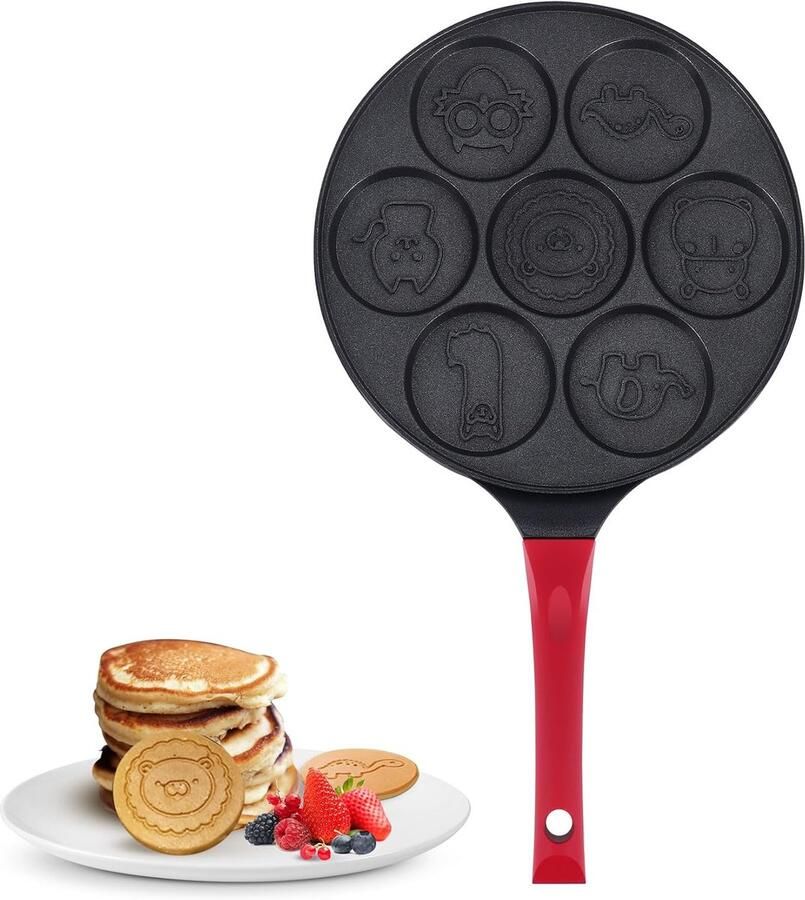 Pannenkoekenmaker Koekenpan Ontbijt Maken 7-Kops Vorm 43 x 26 cm Zwart