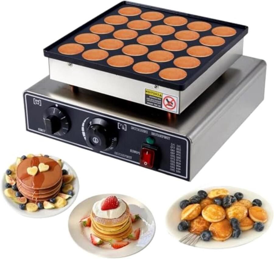 Pannenkoekenmaker Elektrisch Apparaat Snackbar Mini Pannenkoeken Maken 25 Gaten Capaciteit 32x30x19 cm Zilver