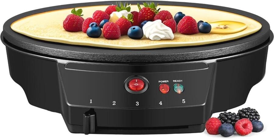 Pannenkoekenmaker met Antiaanbaklaag 30 cm Kookoppervlak Temperatuurregeling en Cool-Touch Handgreep