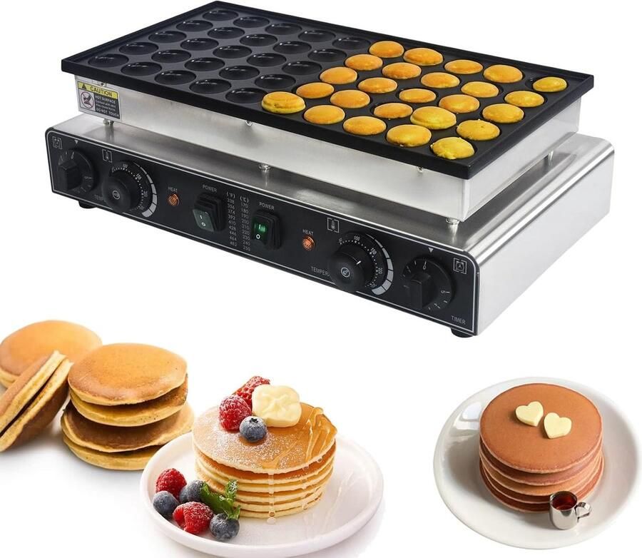 Pannenkoekenmaker Mini Poffertjes Apparaat Snel Bakken 50 Gaten 1700W Zilver