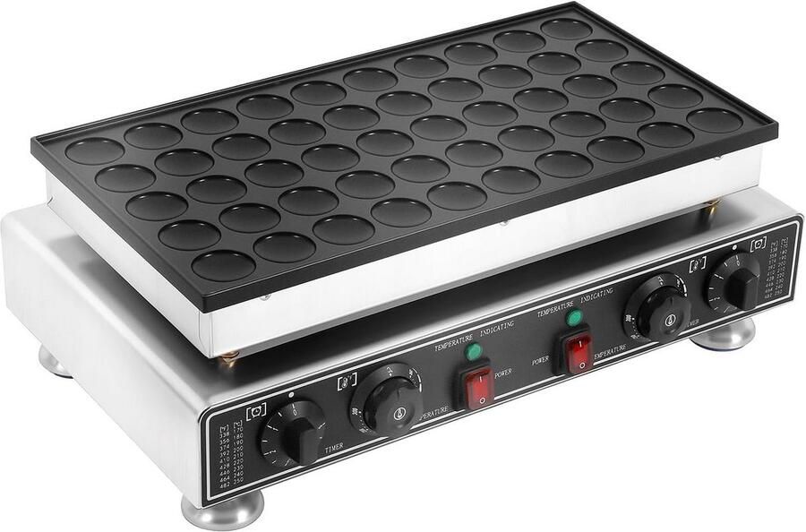 Pannenkoekenmaker Mini Poffertjes Snacks Maken 50 Gaten 1800 Watt Zilver zwart