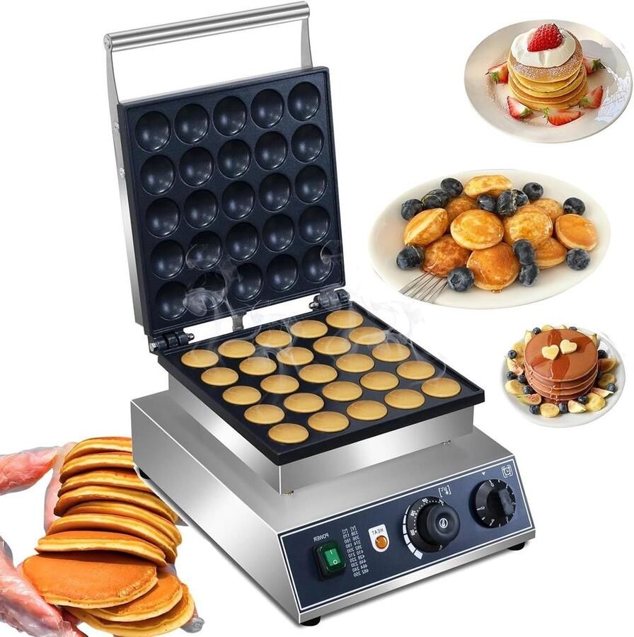Pannenkoekenmaker Muffinmaker Pofertjes Professioneel Bakken 25 Stuks Tegelijk 1750 Watt Zilver