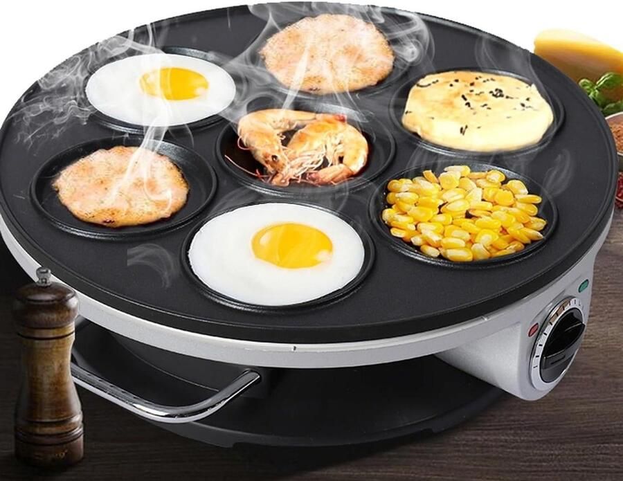 Pannenkoekenmaker Omelet Pan Ontbijt Bereiden 7-Holes Non-Stick 32 cm Diameter Zilver Grijs