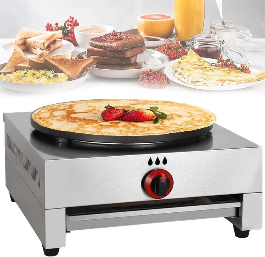 Pannenkoekenmaker Pannenkoekenmachine Crêpeapparaat Ontbijt Bereiden Antiaanbaklaag 40 cm Diameter Zilver