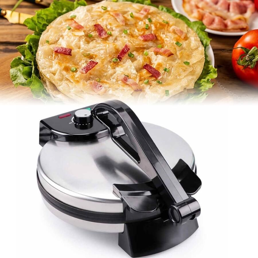 Pannenkoekenmaker Tortilla machine gerechten bakken Dubbelzijdige verwarming 35 x 28.5 x 19 cm Zwart zilver