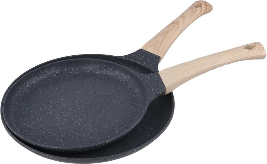 Pannenkoekenpan 20 cm en 24 cm platte pannenkoekenpan met houten handgrepen voor fornuizen inductiekookplaten set van 2
