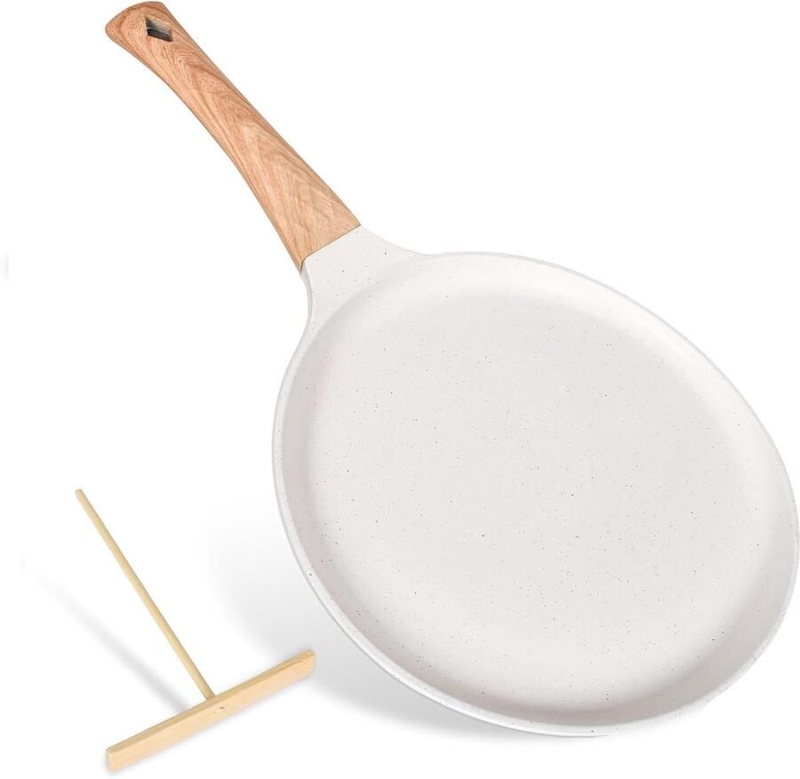Pannenkoekenpan Ø 24 cm met afneembare handgreep coating van medicijnsteen met anti-aanbaklaag pannenkoekenpan met deegdispenser anti-aanbaklaag zonder PFOA wit