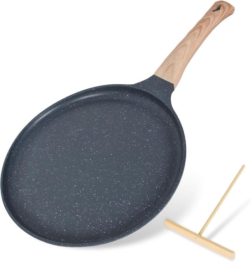 Pannenkoekenpan Ø 24 cm met afneembare handgreep coating van medicijnsteen met anti-aanbaklaag pannenkoekenpan met deegdispenser pan met antiaanbaklaag zonder PFOA grijs