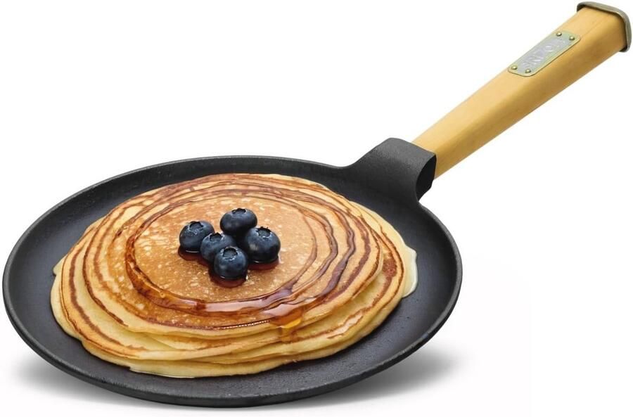 Pannenkoekenpan 24cm Gietijzeren Pan voor Crêpes Pannenkoeken en Omeletten Geschikt voor Inductie en Oven