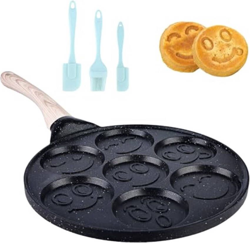 Pannenkoekenpan 26 cm met antiaanbaklaag en smiley-design ideaal voor pannenkoeken omeletten en hamburgers