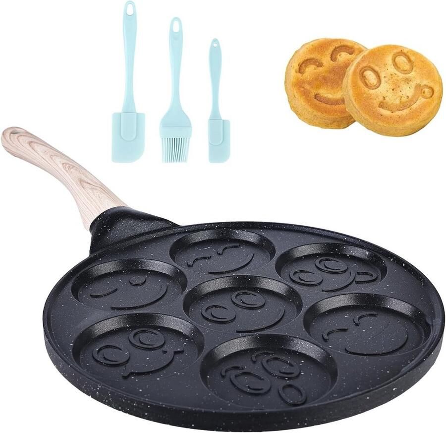 Pannenkoekenpan 26 cm met antiaanbaklaag en smiley-design ideaal voor pannenkoeken omeletten en hamburgers