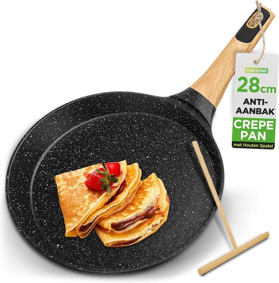 Pannenkoekenpan 28 cm – Antiaanbaklaag Geschikt voor Inductie Makkelijk schoonmaken Stevige basis – Ideaal voor Crêpes & Pannenkoeken Zwart