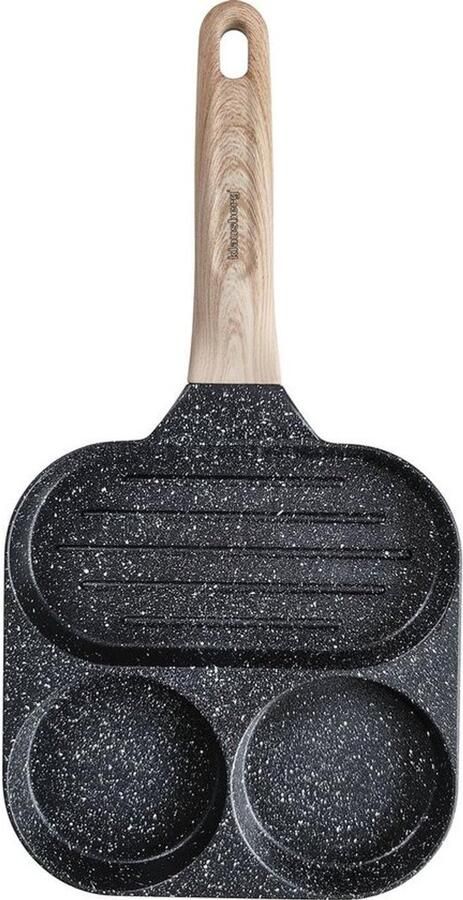 Pannenkoekenpan 3-in-1 Eierpan Grillpan Ontbijt Bereiden Aparte Vormen 18 cm Diameter Zwart