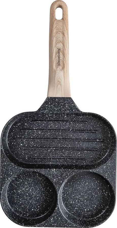 Pannenkoekenpan 3-in-1 Eierpan Grillpan Ontbijt Bereiden Aparte Vormen 18 cm Diameter Zwart