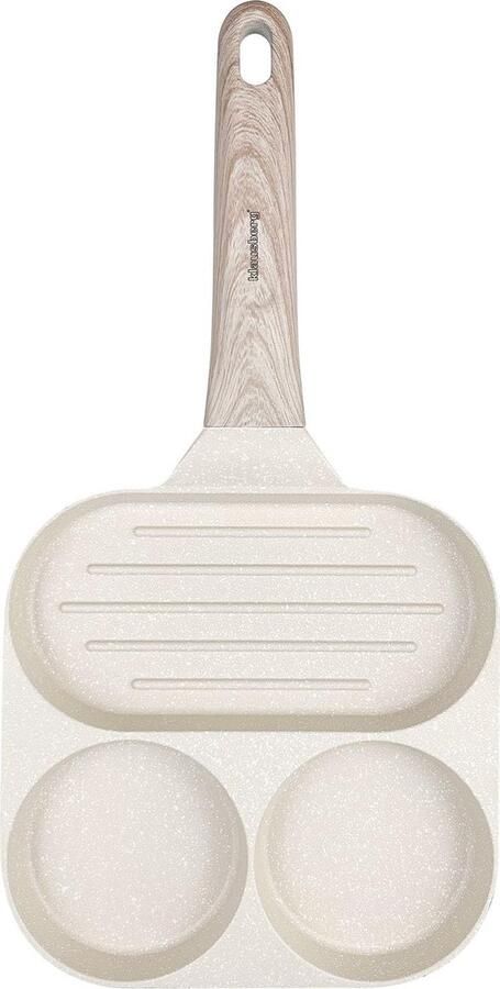 Pannenkoekenpan 3-in-1 Eierpan Grillpan Ontbijt Maken Aparte Vormen 18 cm Beige