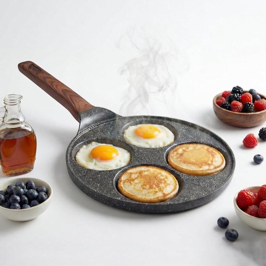 Pannenkoekenpan 4 Gaten Mini Maker Ontbijt Maken Antiaanbaklaag 4 Koppen Zwart