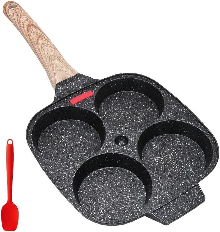 Pannenkoekenpan 4 Gaten Omelet Pan Ontbijt Maken Temperatuur Indicatie 4 Cups Zwart
