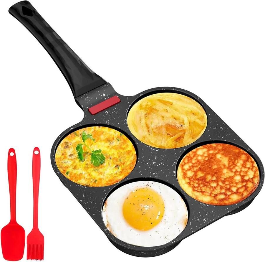 Pannenkoekenpan 4 Gaten Omeletpan Eierpan Ontbijt Maken Antiaanbaklaag Niet gespecificeerd Zwart