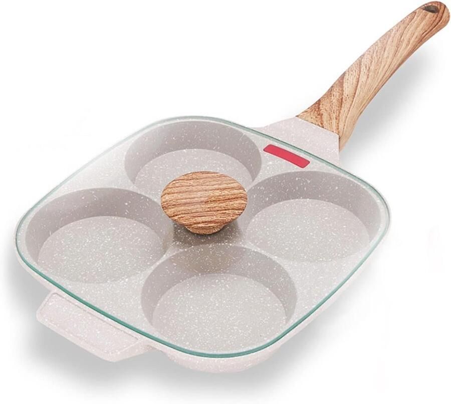 Pannenkoekenpan 4-gats Ontbijtpan Koekenpan Ontbijt Maken Intelligente Temperatuurregeling 42 x 21 cm Wit