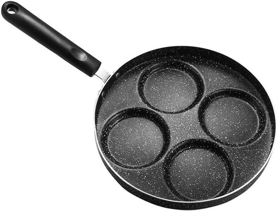 Pannenkoekenpan 4-kops Koekenpan Eieren Ontbijt Maken Gelijkmatige Verwarming 24 cm breed Zwart