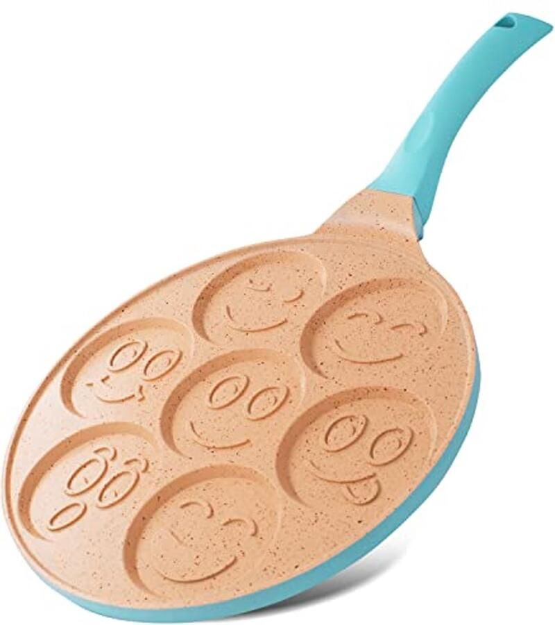 Pannenkoekenpan 7-gaten 26 cm Smiley gezichten anti-aanbaklaag inductie geschikt lichtgewicht aluminium mini pannenkoeken