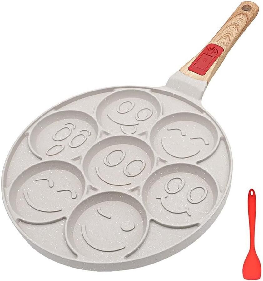 Pannenkoekenpan 7 gaten Mini crêpe pan Ontbijt maken Afneembaar handvat 26.5 cm breed Wit