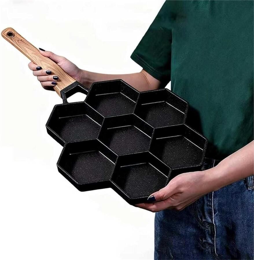 Pannenkoekenpan 7 gaten Koekenpan eieren Ontbijt bakken Gelijkmatige warmte 21 cm Zwart