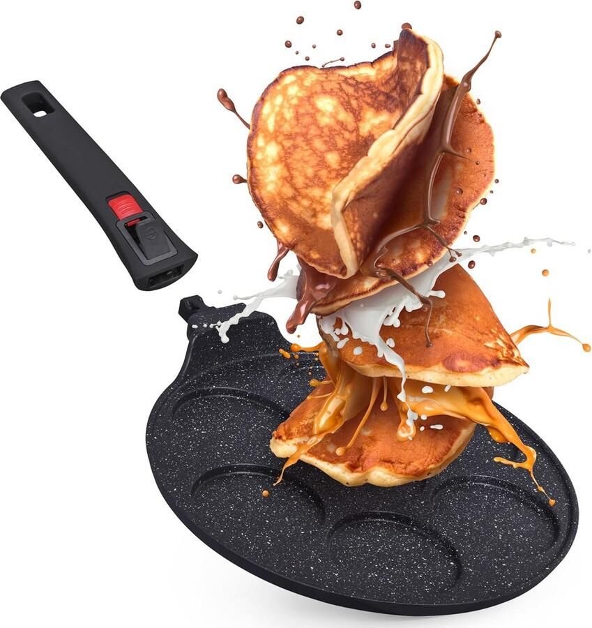 Pannenkoekenpan 7 Gaten met Antiaanbaklaag en Afneembaar Handvat voor Omeletten en Blini's