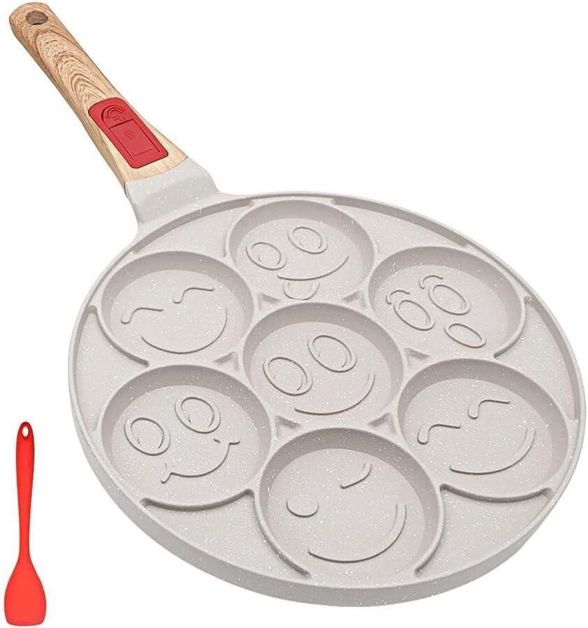 Pannenkoekenpan 7 gaten Mini crêpe pan Ontbijt maken Afneembaar handvat 265 cm breed Wit