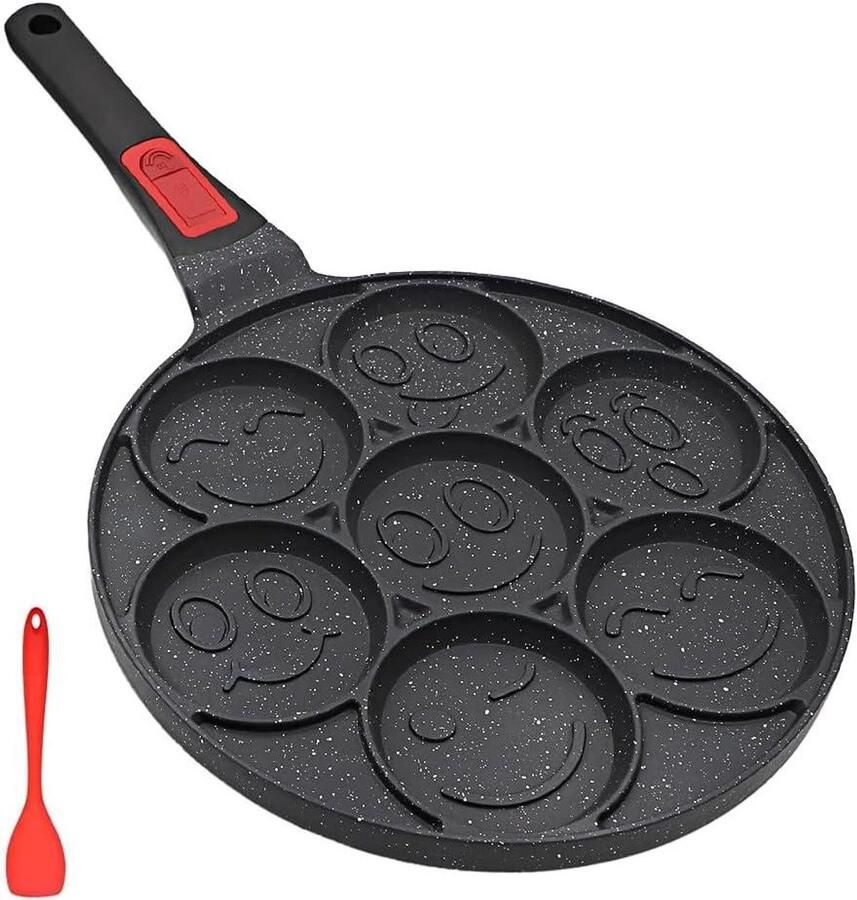 Mini Crêpe Pan met 7 Gaten en Afneembaar Handvat Anti-aanbak Pannenkoekenpan voor Kinderen Ovenbestendig Zwart