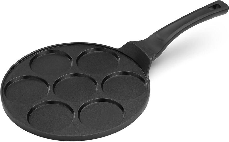 Pannenkoekenpan 7 gaten Mini pannenkoekjes pan Ontbijt maken Anti-aanbaklaag 27 cm diameter Zwart