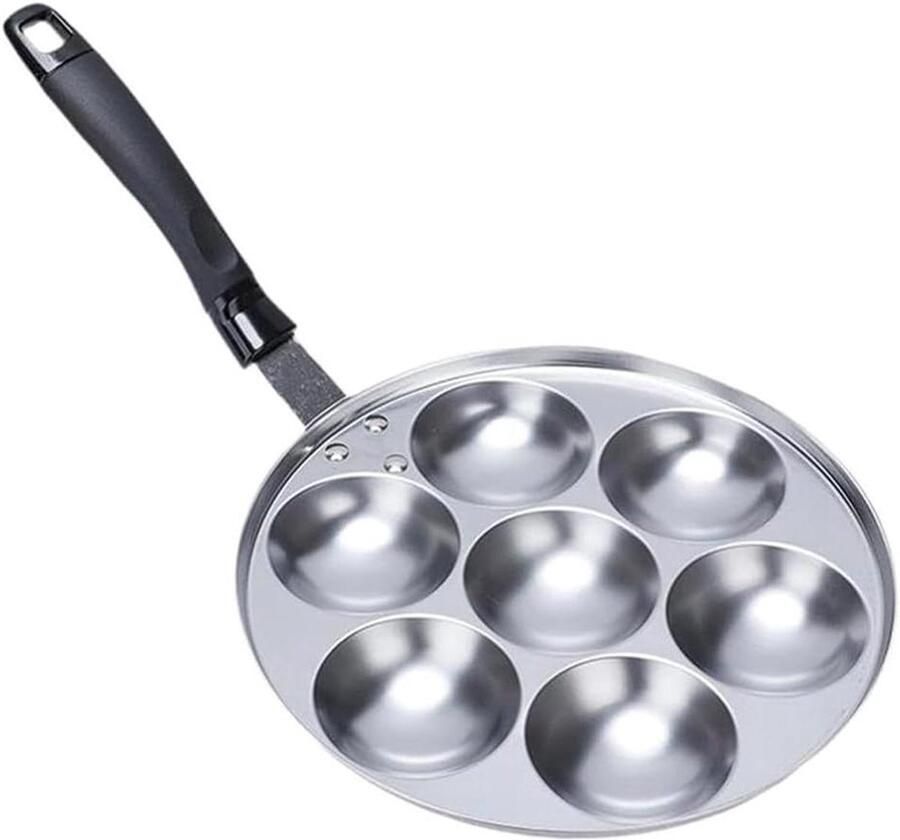 Pannenkoekenpan 7 Gaten Poffertjespan Lekkere Snacks Maken Antiaanbaklaag 25.5 cm Doorsnede Zilverkleurig