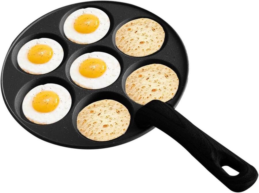 Pannenkoekenpan 7 kopjes Omeletpan eieren Ontbijt bereiden Antiaanbaklaag 23 cm Zwart