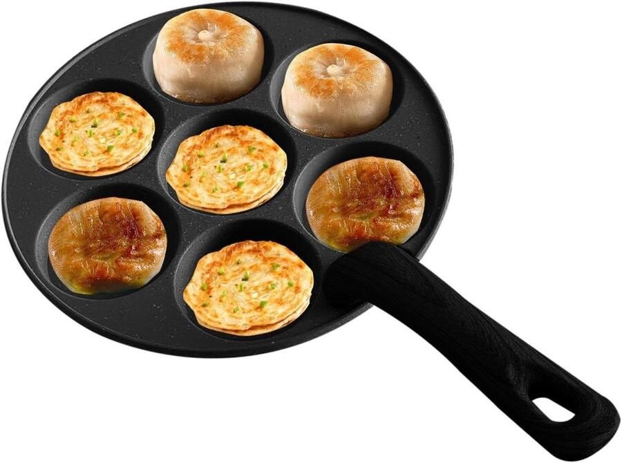 Pannenkoekenpan 7 Kopjes Omeletpan Ontbijtpan Ontbijt Bereiden Antiaanbaklaag 23 cm Zwart