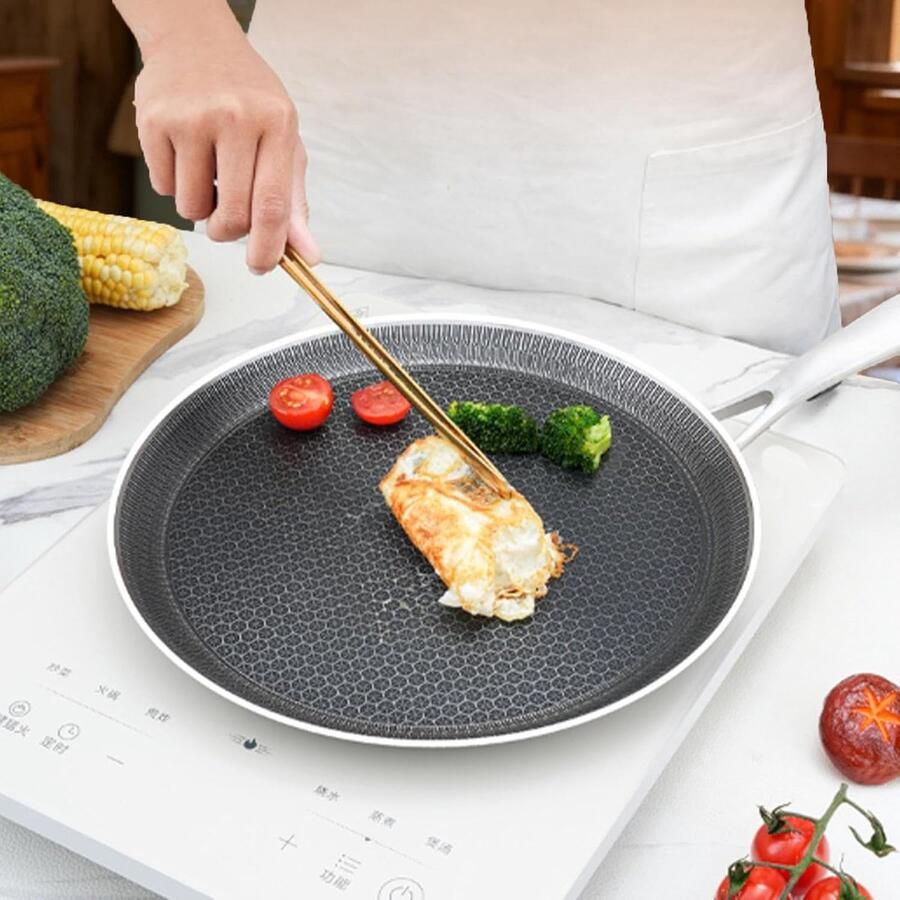 Pannenkoekenpan Antiaanbak Braadpan Platte pan Ontbijt Bereiden Honingraatcoating 26 cm Zilver