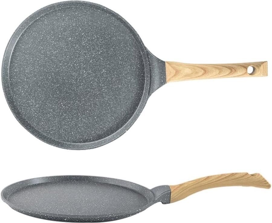 Pannenkoekenpan Antiaanbak Omeletpan Koekenpan Lekker Koken Houten Handvat 24 cm Zwart