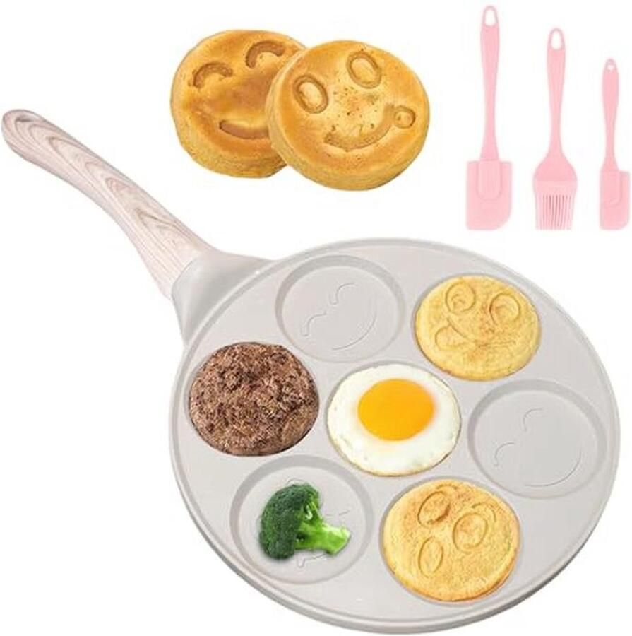 Pannenkoekenpan antiaanbaklaag 26 cm met zeven gaten crêpe pan crêpes maker met smiley-gezichten pannenkoekenpan voor gas enz. spiegeleipan