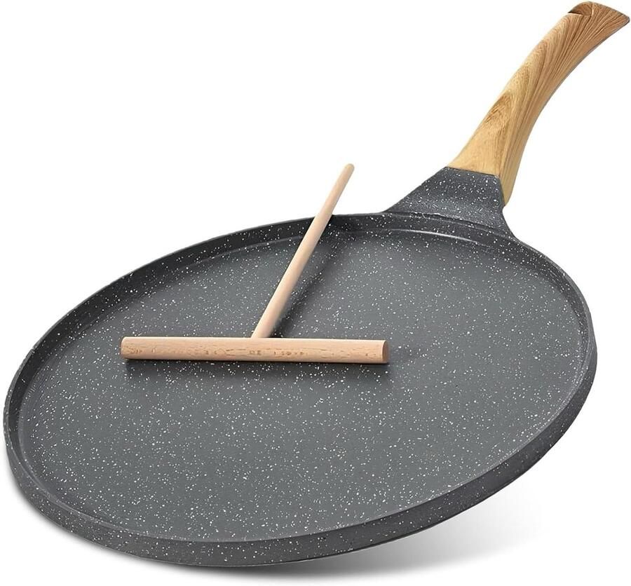 Pannenkoekenpan Antiaanbaklaag Crêpe pan Omeletpan Ontbijt Maken Medische Steen Coating 26 cm Grijs