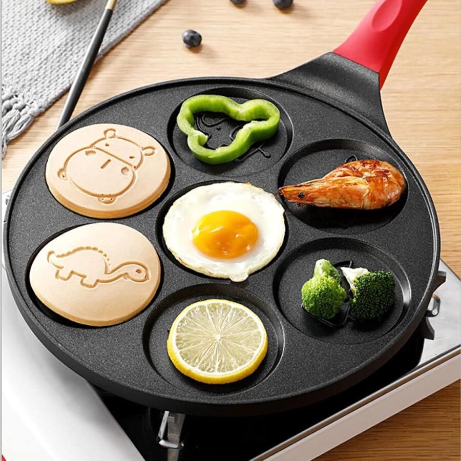 Pannenkoekenpan Bakplaat Kinderen Leuke Maaltijden Maken 7 Dierenvormen 25 cm Diameter Zwart Rood