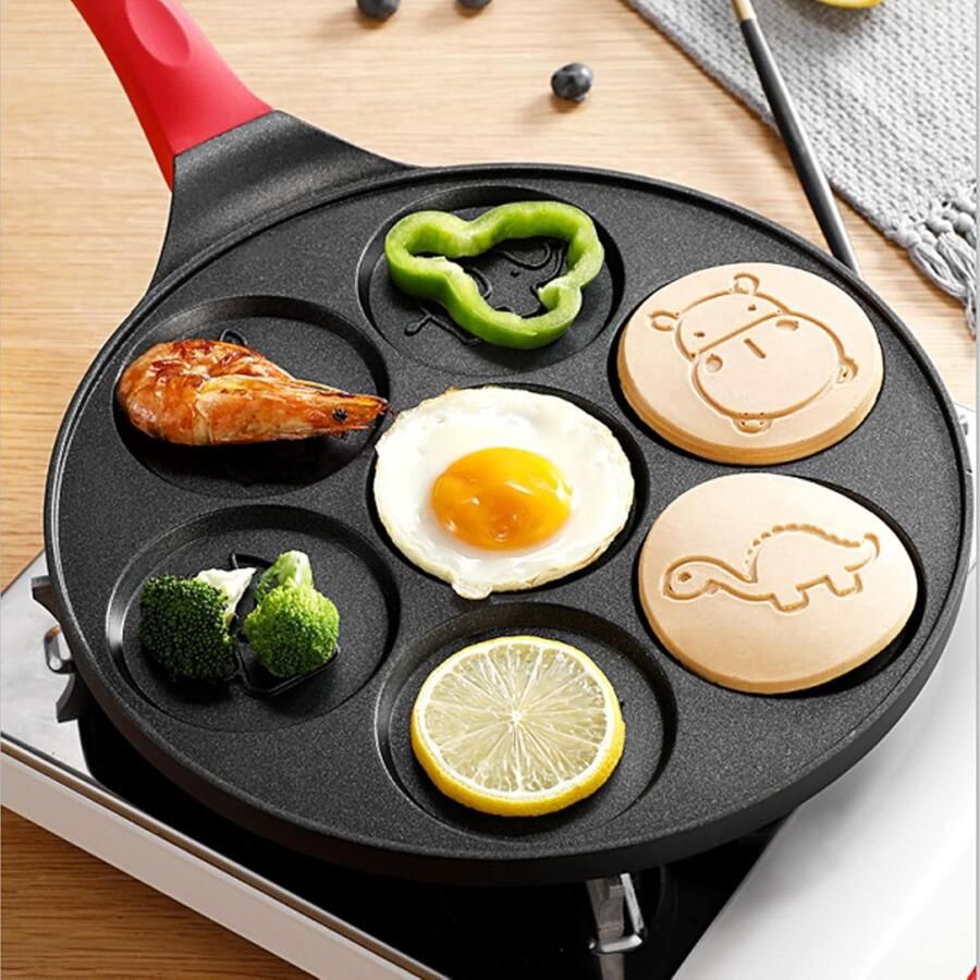 Pannenkoekenpan Bakplaat Kinderen Vrolijk Maken 7 Dieren Vormen 25 cm Diameter Zwart Rood