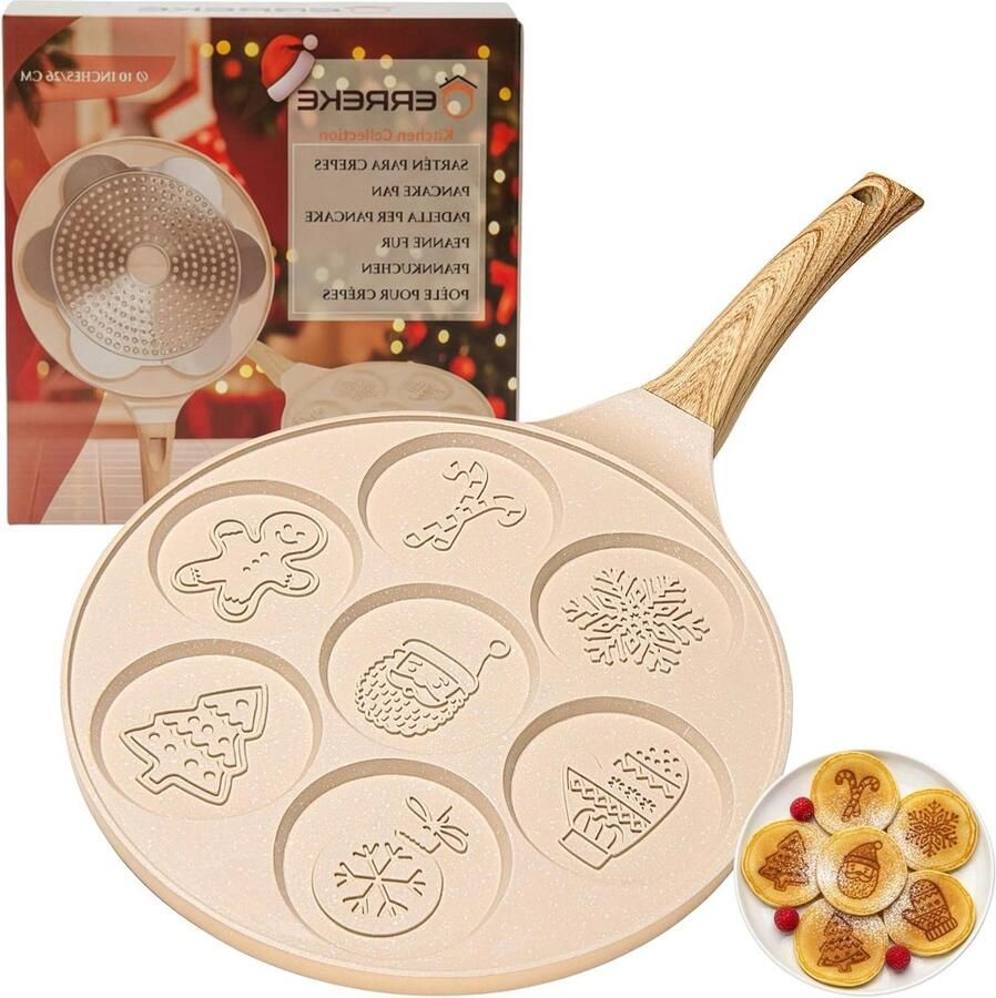 Pannenkoekenpan Kerstvormen Feestelijke Ontbijten 7 Figuren Tegelijk 26cm Beige
