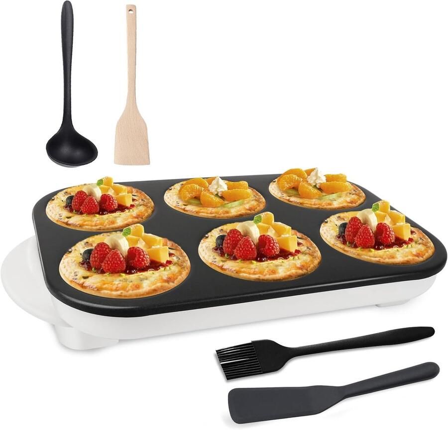 Pannenkoekenpan Crêpe maker Koekenpan Ontbijt Maken Antiaanbaklaag 6 Gaten Wit