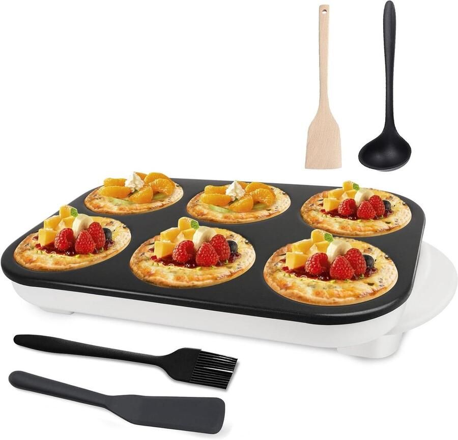 Pannenkoekenpan Crêpe maker Ontbijt Bereiden Zes Gaten 1500 Watt Wit
