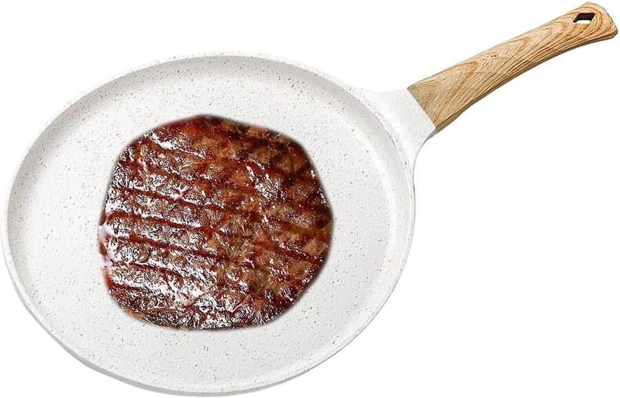 Pannenkoekenpan met antiaanbaklaag Crêpe pan Ontbijt bereiden Ergonomische koel handvat 24 cm diameter Wit