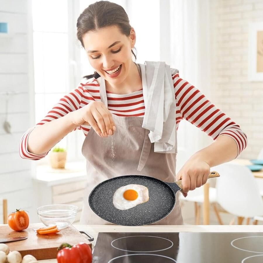 Pannenkoekenpan Crêpe pan Ontbijt Bakken Antiaanbaklaag 24 cm Zwart
