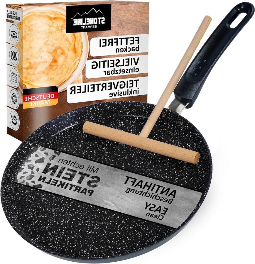 Crêpes Pan Pannenkoekenpan Koekenpan Pannenkoeken Bakken Krasbestendige Steenlaag 25 cm Zwart