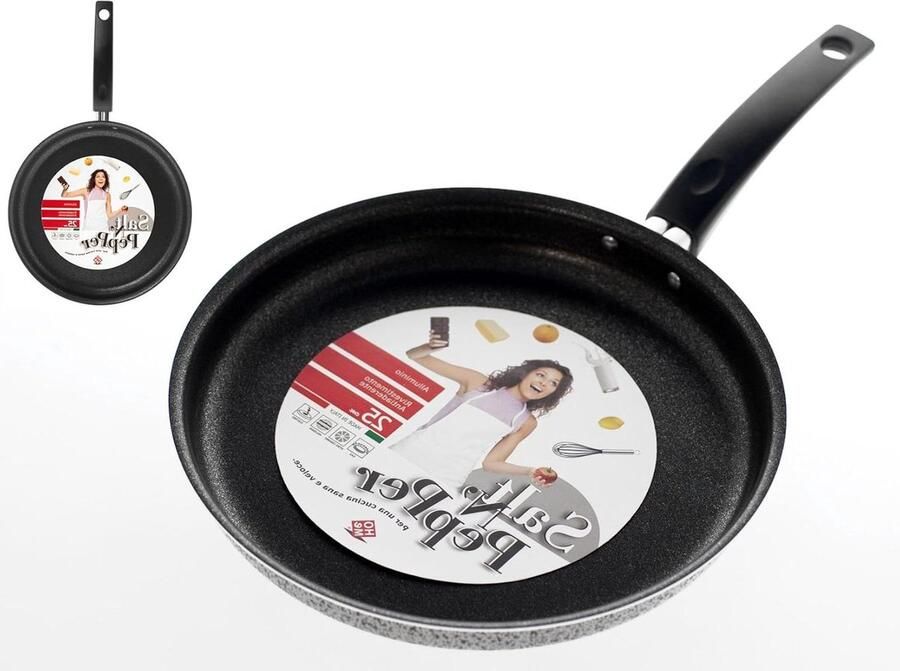 Pannenkoekenpan Crêpepan Gezond Koken Gemaakt in Italië 24 cm Zwart