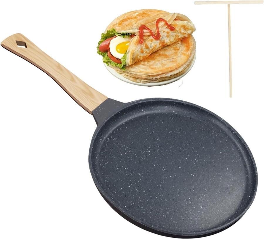 Pannenkoekenpan Crêpepan Omeletten Bakken Granieten Anti-aanbaklaag 24 cm Grijs