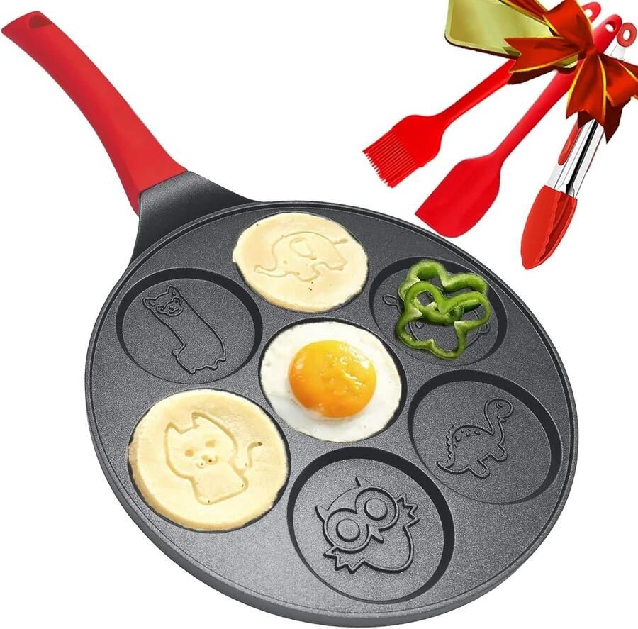 Pannenkoekenpan Dieren Blini Pan Ontbijt Maken 7 Verschillende Vormen 25 cm Diameter Zwart